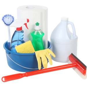 Cleaning supplies for cleaning kitchen cabinets
