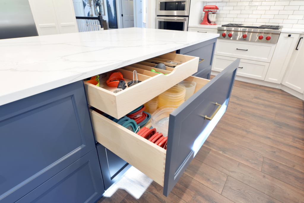 Filled open kitchen drawer