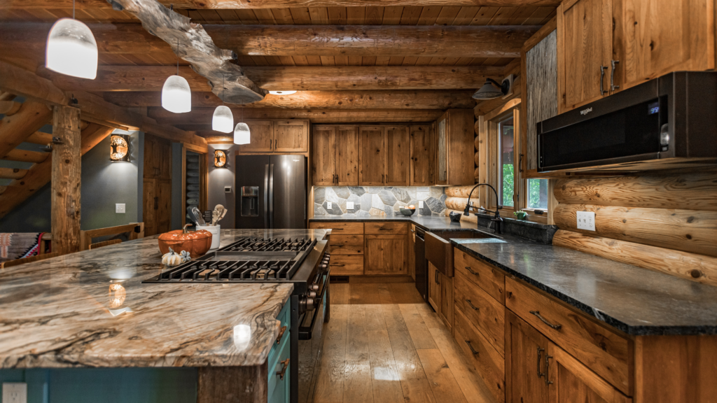 What rustic kitchens look like in a log cabin