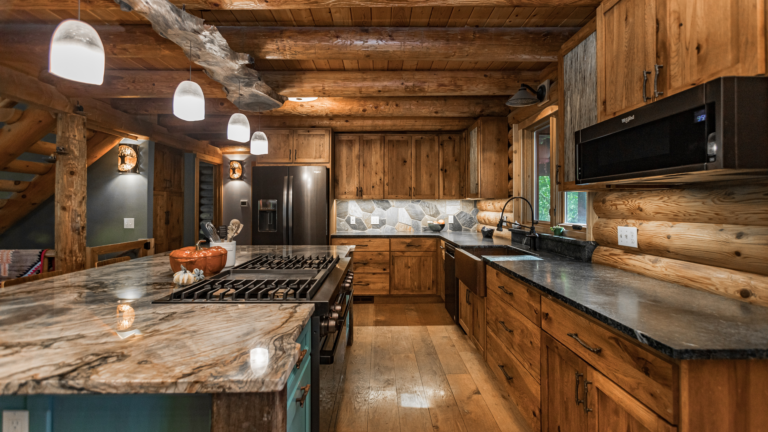 What rustic kitchens look like in a log cabin