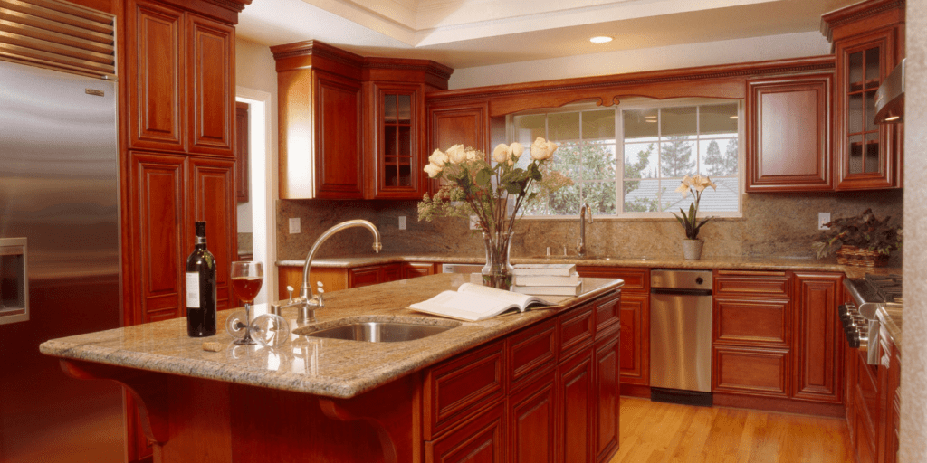 A brighter toned cherry wood kitchen