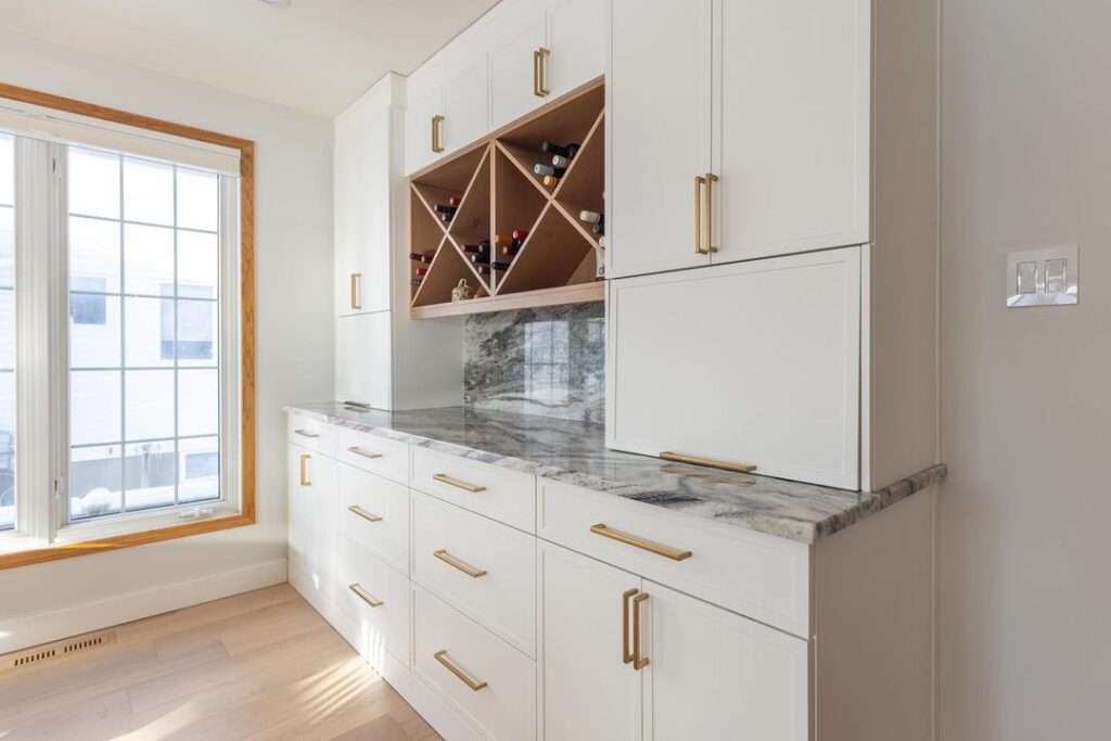 white kitchen with x partition wine holder