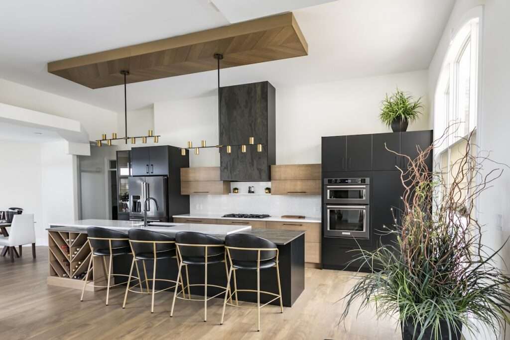 modern black and maple kitchen