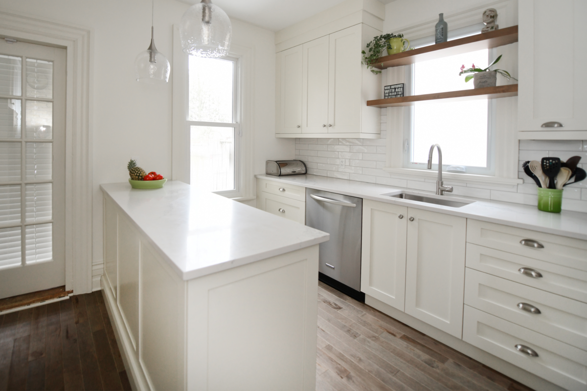 Photo inspiration: Sleek Kitchen Cabinets With Peninsula And Open Shelving Reference: 6 Popular Peninsula Kitchen Ideas For Limited Square Footage