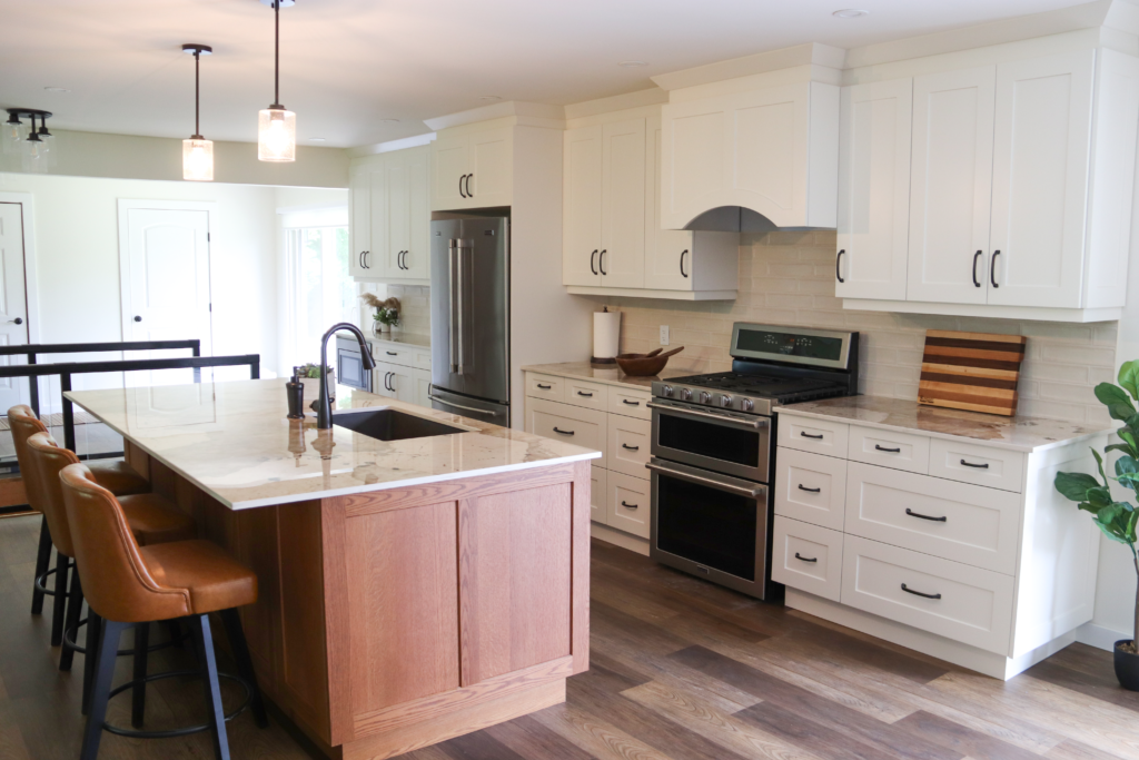 Oak Cabinets with White Countertops