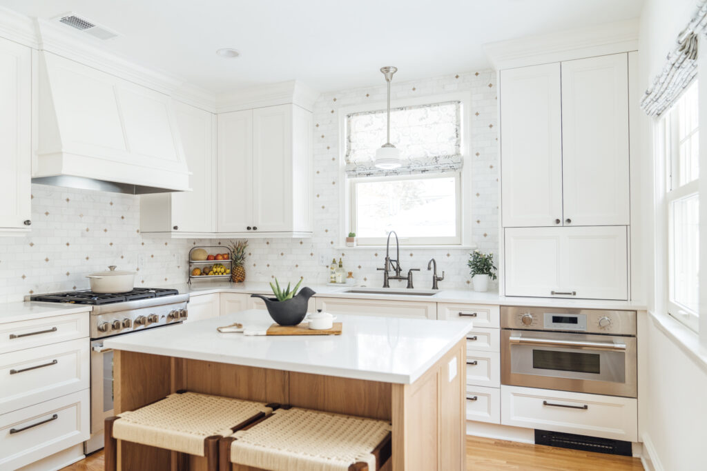 Oak Cabinets with White Countertops