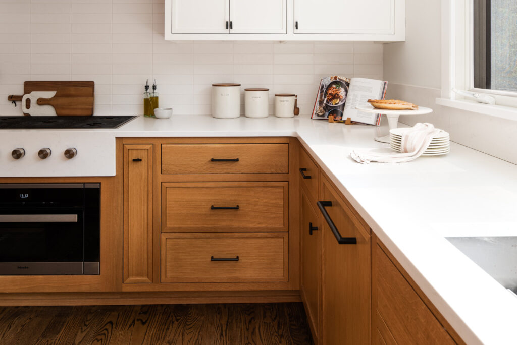 Oak Cabinets with White Countertops