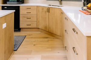 wood cabinets with wood floors