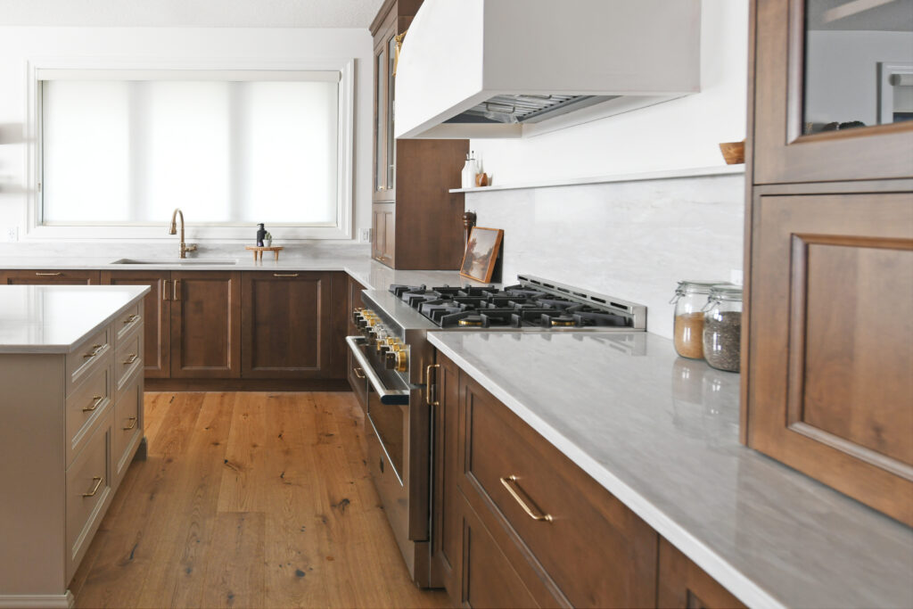 wood cabinets with wood floors