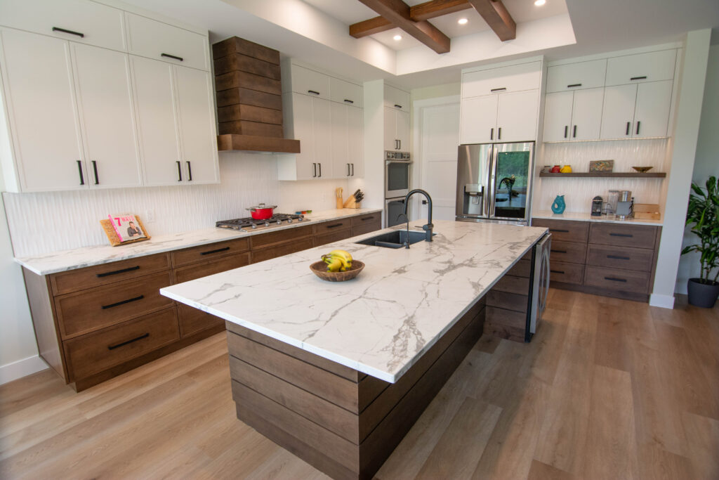 wood cabinets with wood floors