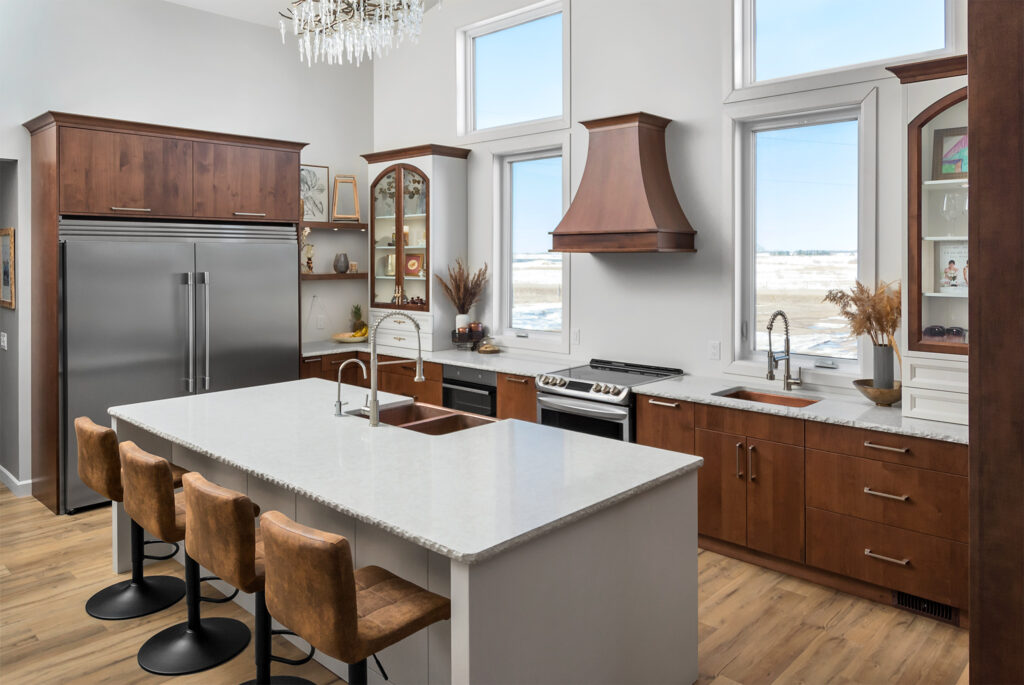 wood cabinets with wood floors