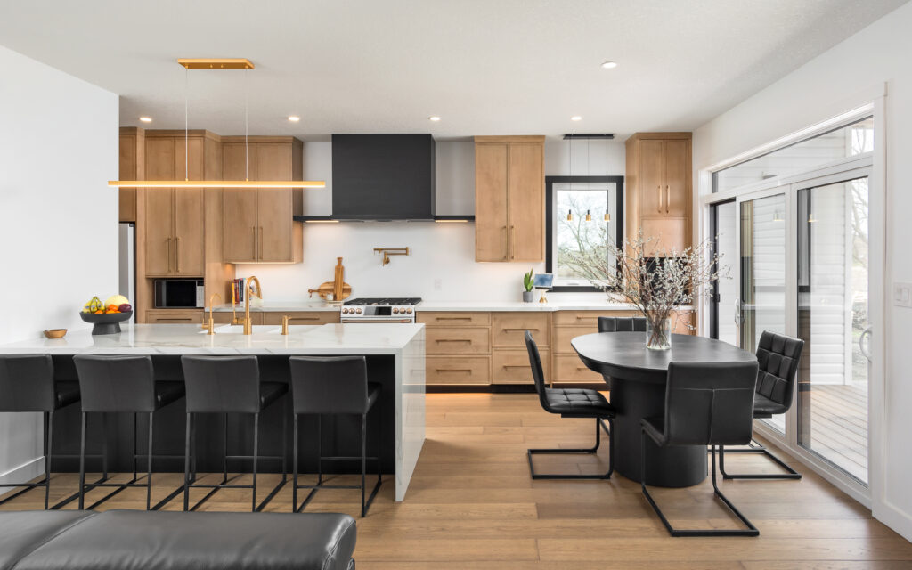 wood cabinets with wood floors