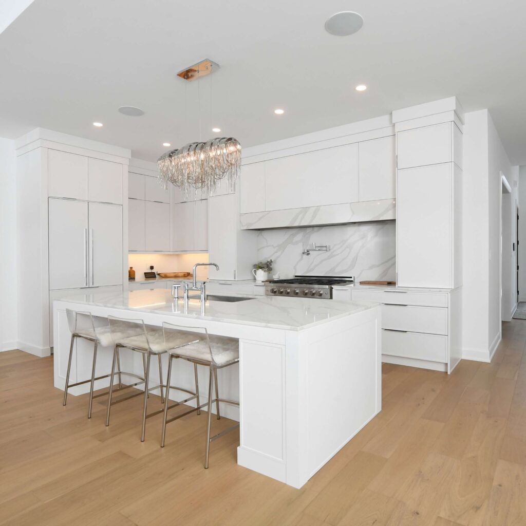 white cabinets with nickel hardware