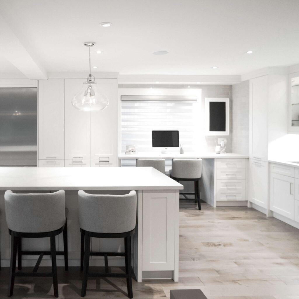 white cabinets with nickel hardware