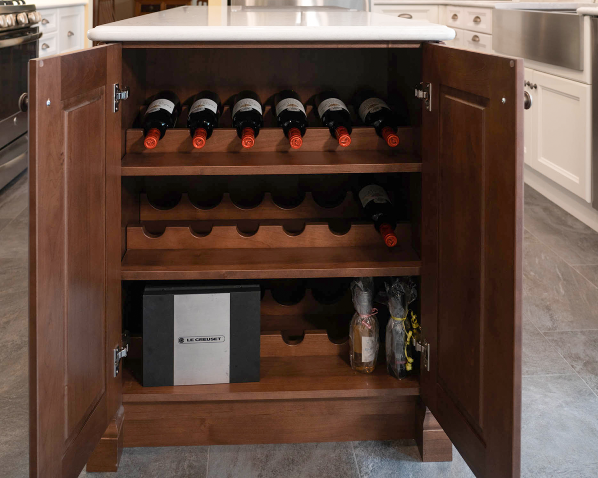 Illustration of Custom Kitchen Cabinets With Wine Storage And Storage