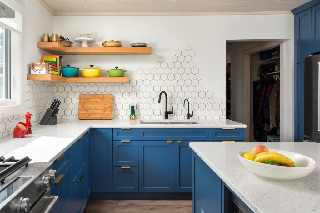 navy blue cabinets with gold hardware