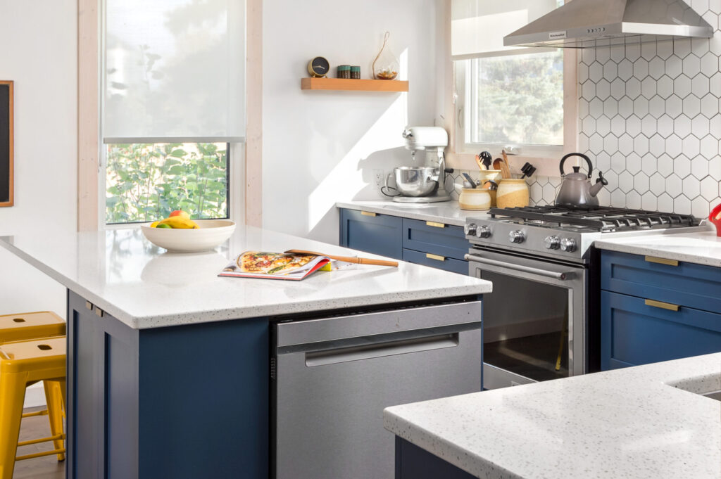 navy blue cabinets with gold hardware
