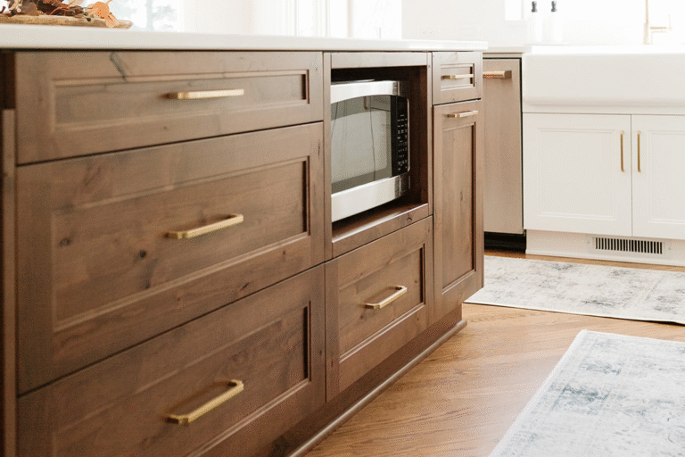 Wood Cabinets with Gold Hardware