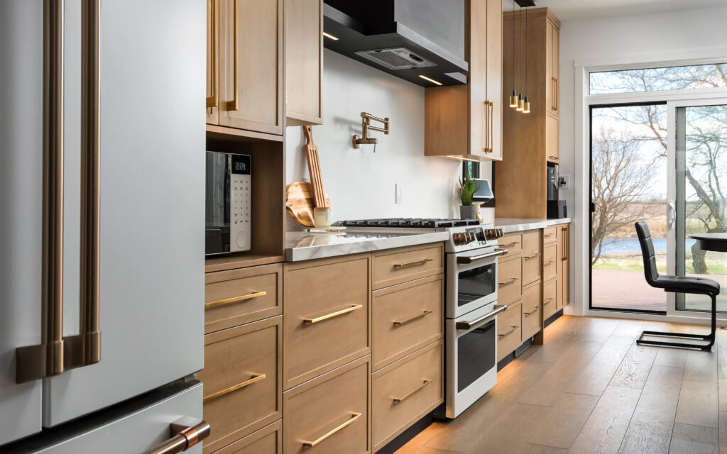 Wood Cabinets with Gold Hardware