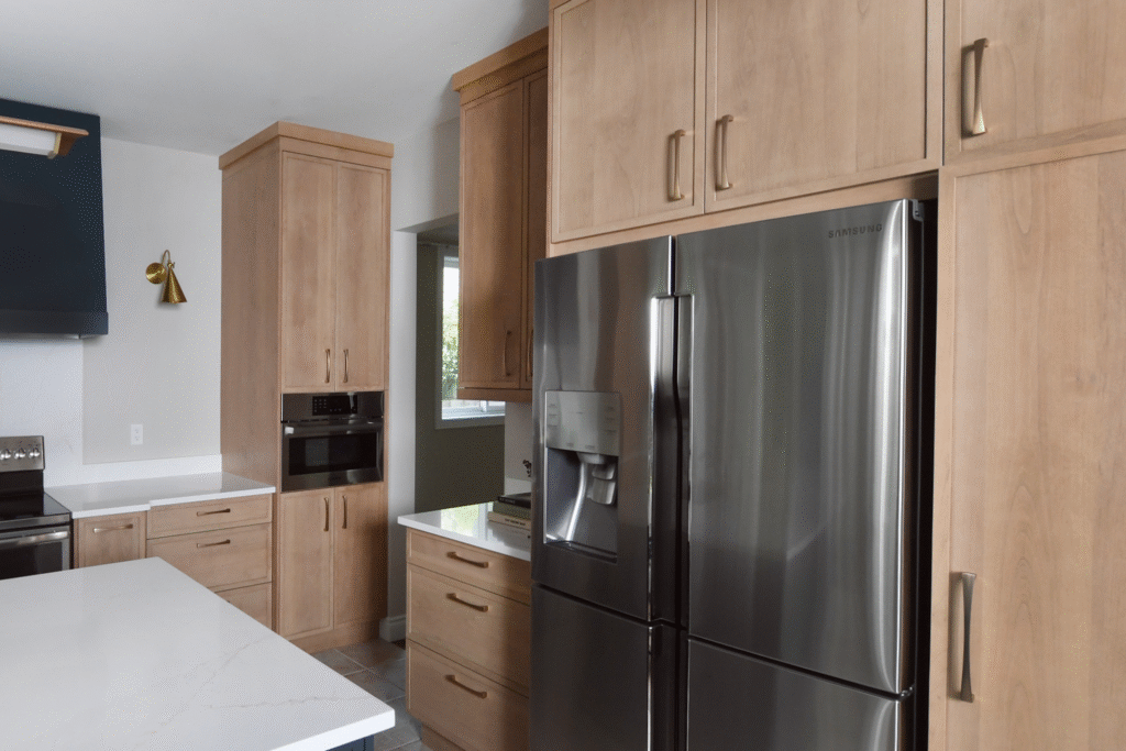 Wood Cabinets with Gold Hardware