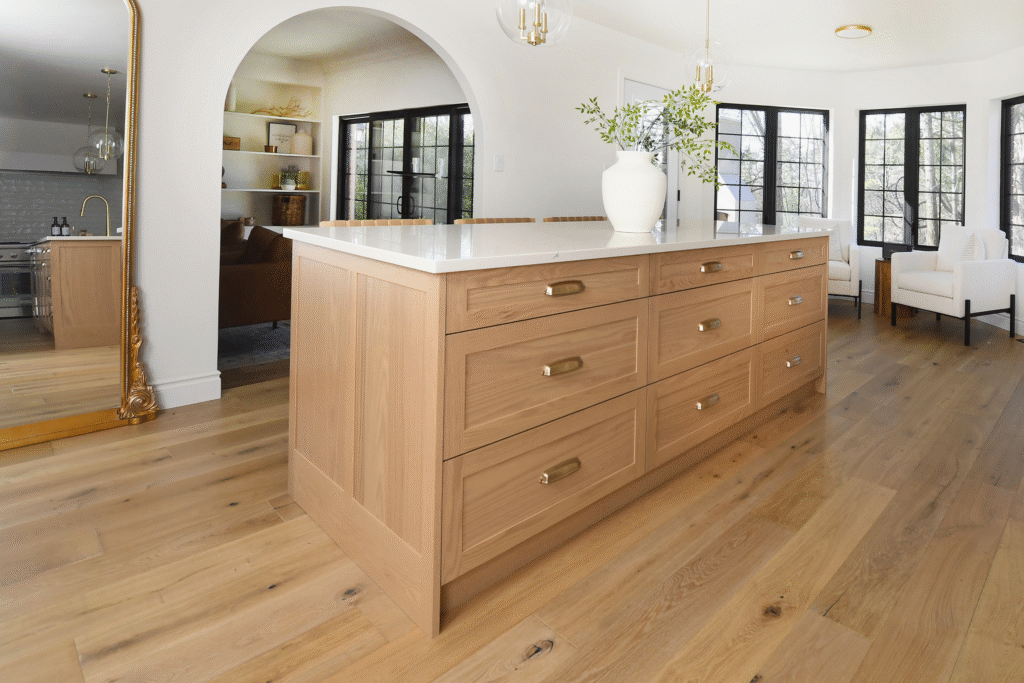 Wood Cabinets with Gold Hardware