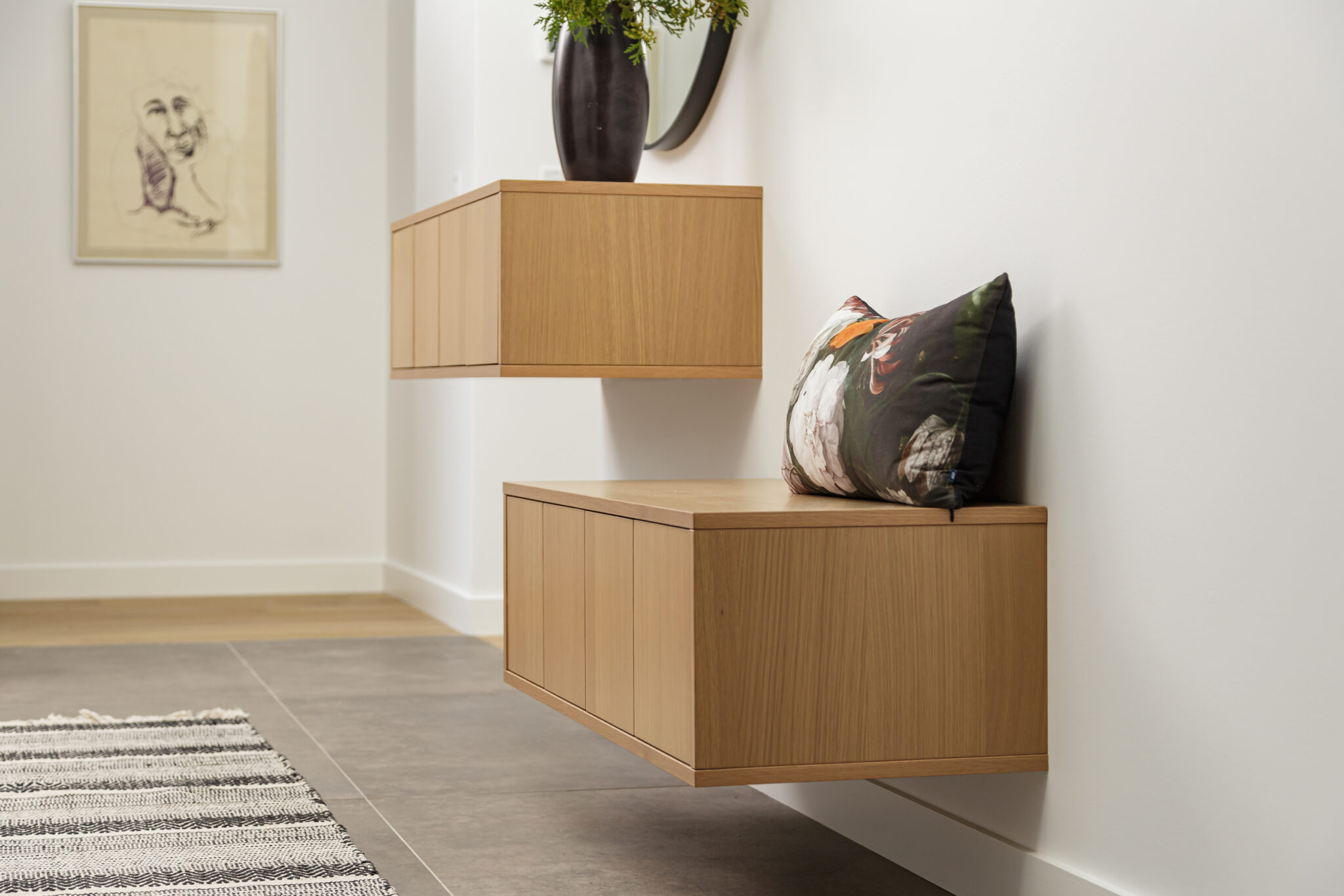 We Love Floating Entryway Cabinets for Smart Storage