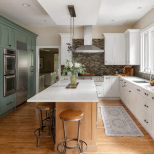 Prairie Kitchen in white and sage green colour.