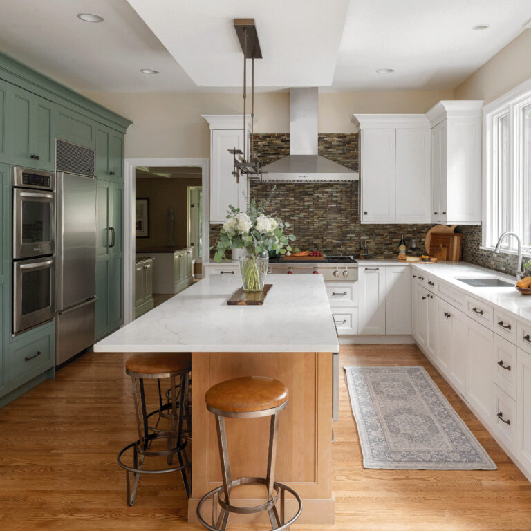 Prairie Kitchen in white and sage green colour.
