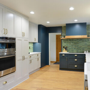 Bold White & Blue Decor kitchen in Maple