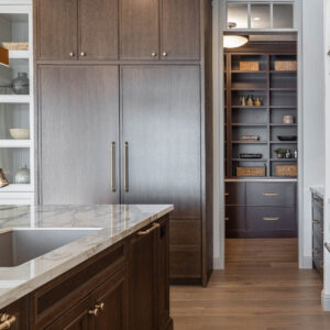 Deep Brown kitchen with a great walk-in pantry.