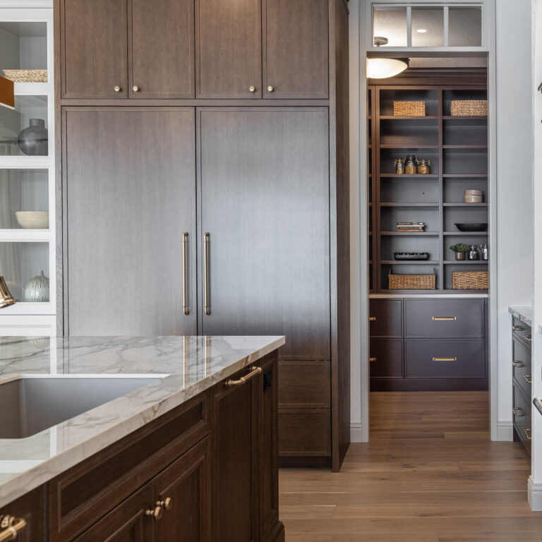 Deep Brown kitchen with a great walk-in pantry.