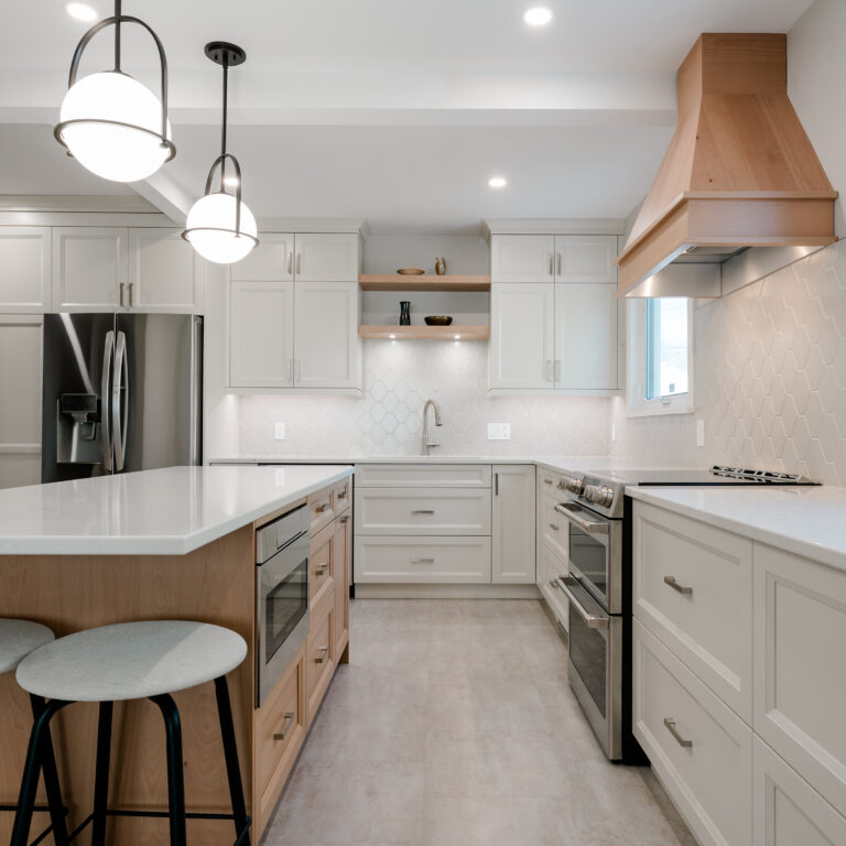 Wood Clear Alder kitchen with white HDF cabinets