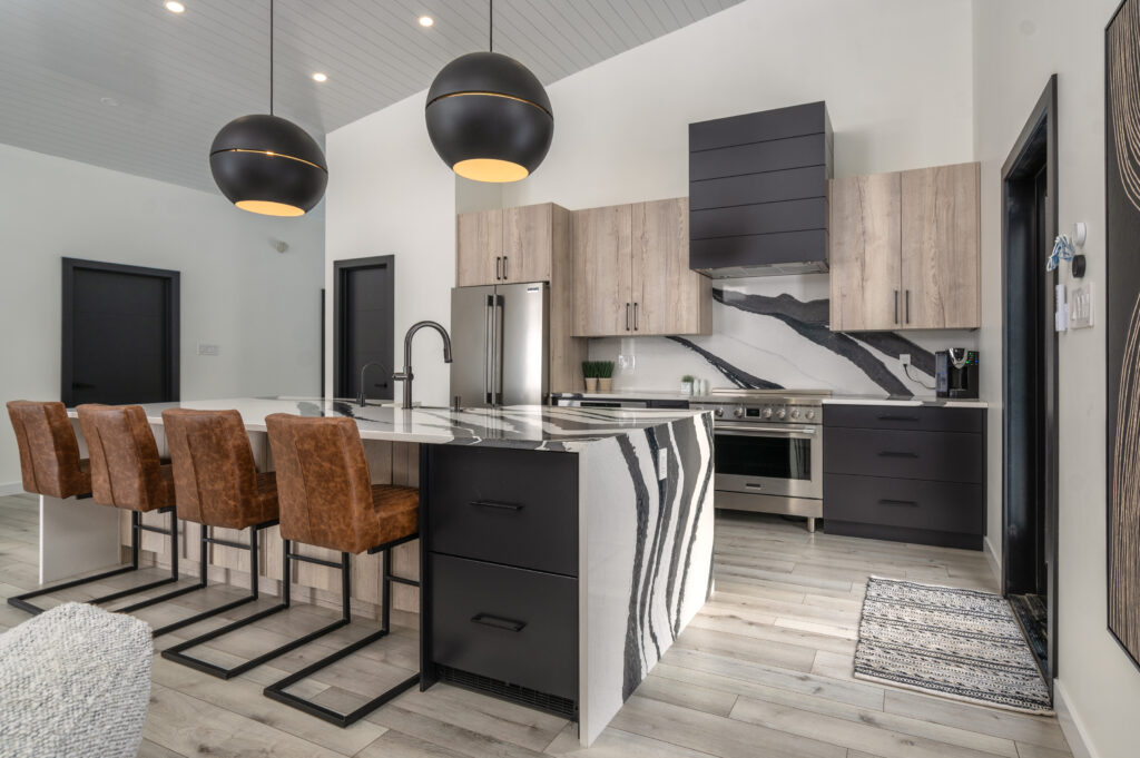 Black and Wood Kitchen Cabinets