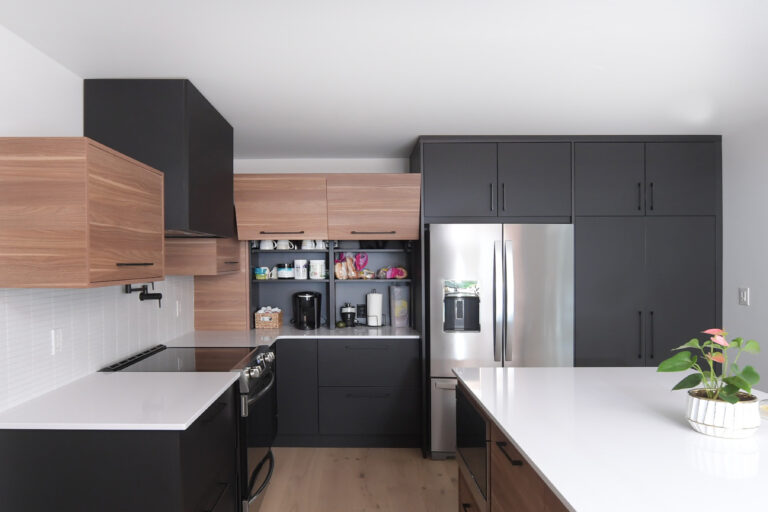 Black and Wood Kitchen Cabinets