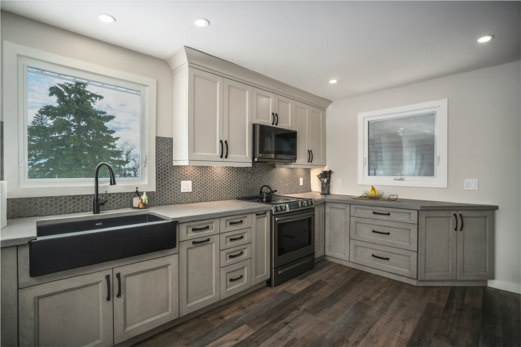 rustic kitchen with concrete countertop