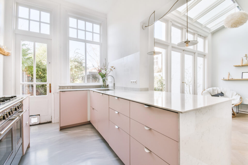 pink kitchen cabinets