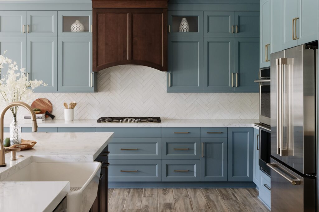 farmhouse blue kitchen cabinets