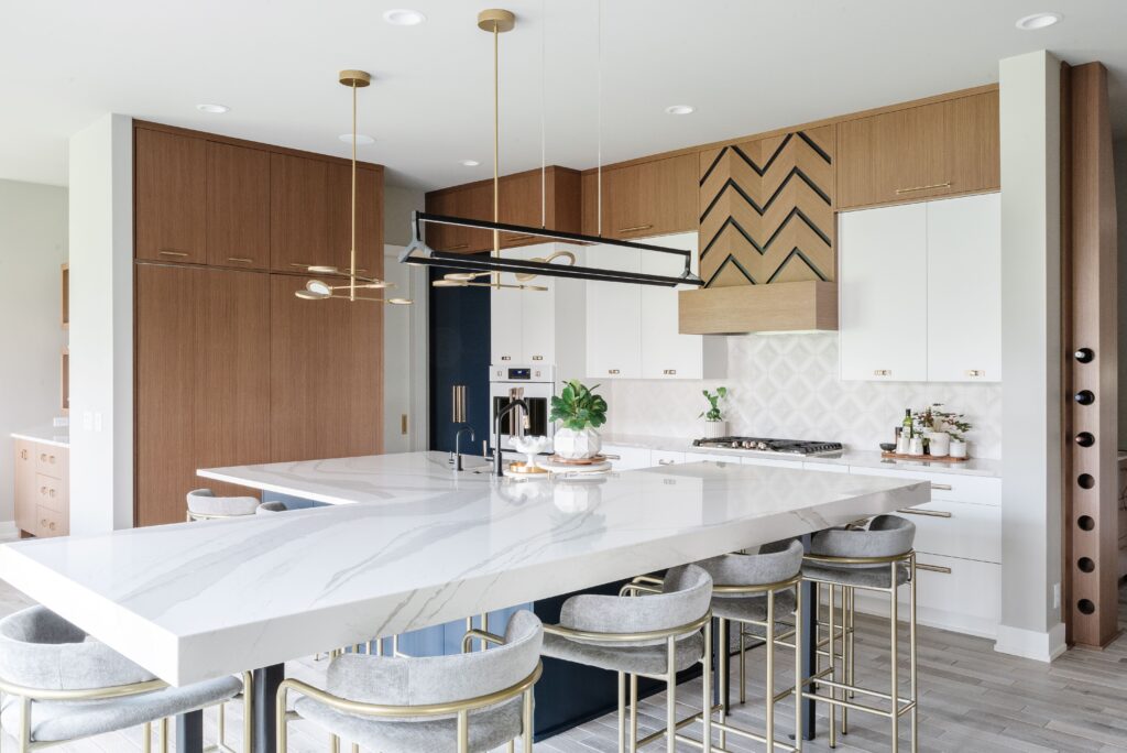 quartz countertop and cabinet pairing custom kitchen idea wood and white